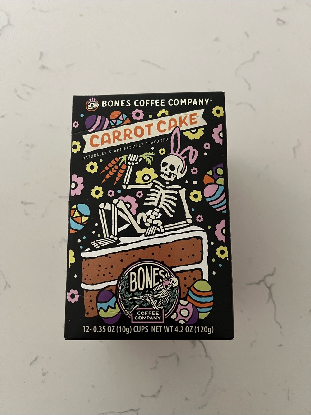Bones carrot cake new in box coffee cups